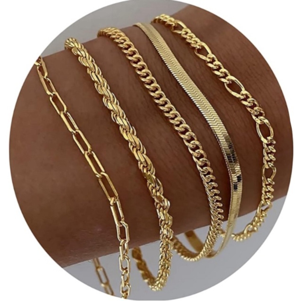Gold Bracelet for Women 14K Gold Plated Women’s Bracelet Jewelry Gifts 6Pc
